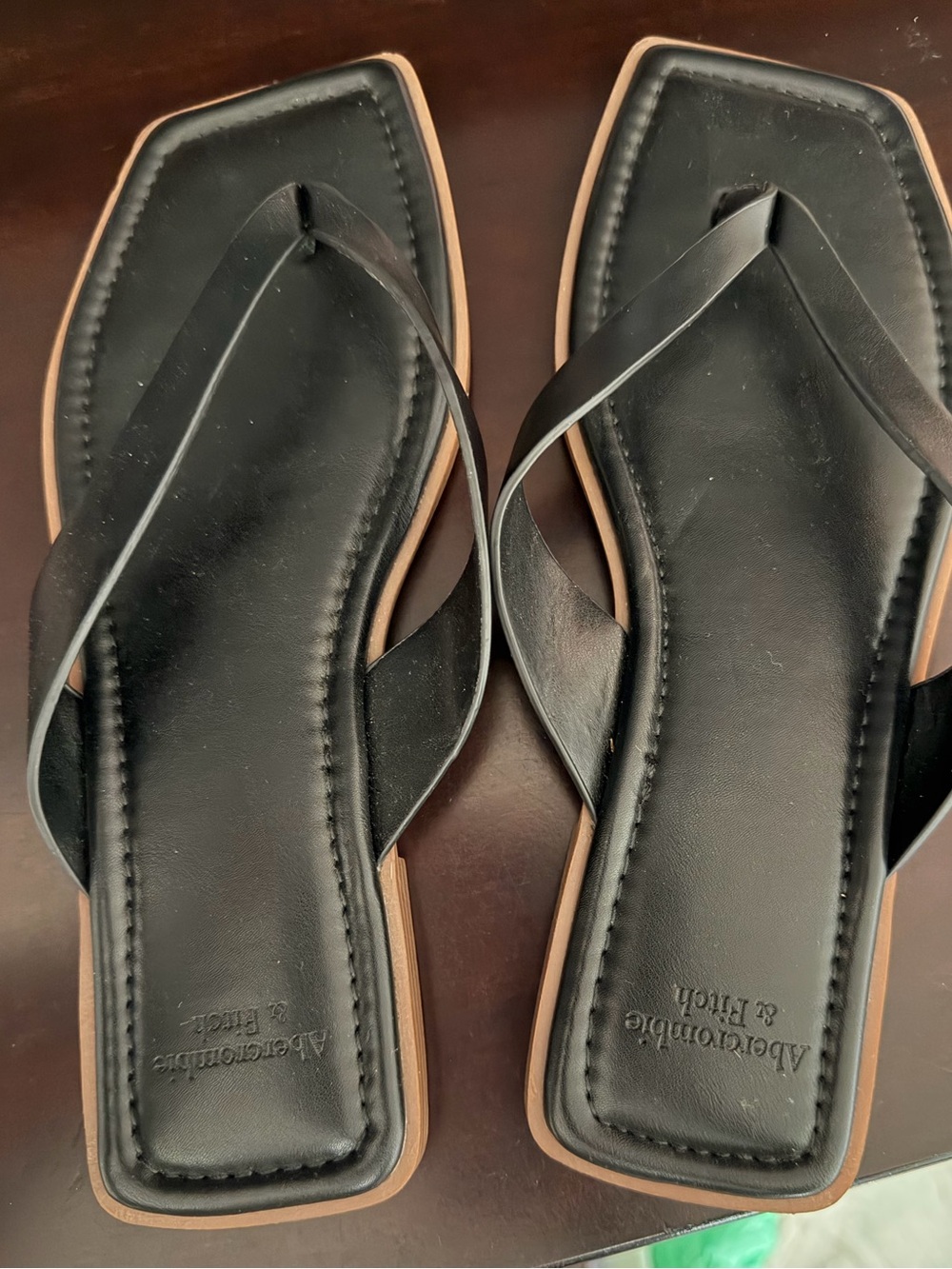 Black Square-Toe Flip Flop Sandals